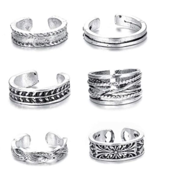 Silver Boho Adjustable Open Toe Rings - Set of 30 - Picture 4 of 10